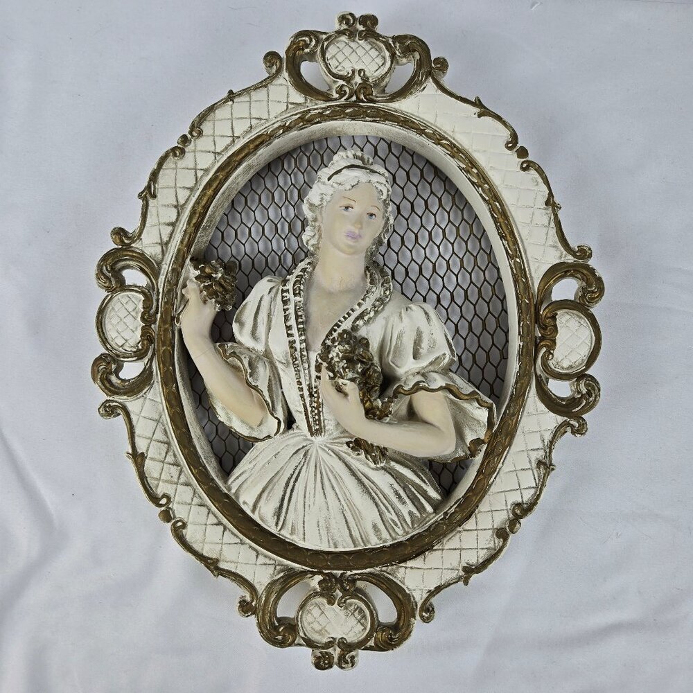 Vintage Universal Statuary Co 1958 Chalkware Victorian Maiden Wall Hanging